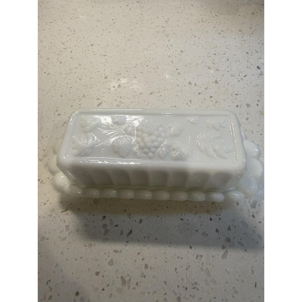 Westmoreland Paneled Grape Butter Dish Mid Century Depression Milk Glass - Picture 2 of 7